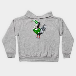 Silver Laced Polish Rooster Dressed As Elf With Leg Warmers Kids Hoodie